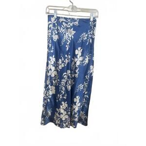 Reformation Pratt Floral 100% Silk Midi Slip Skirt Blue White Size 2